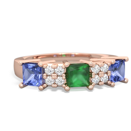Emerald Genuine Emerald with Genuine Tanzanite and  Three Stone ring Ring