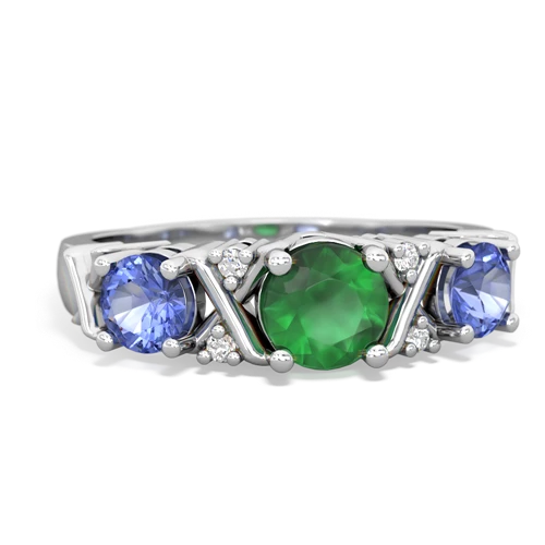 Emerald Genuine Emerald with Genuine Tanzanite and  Hugs and Kisses ring Ring