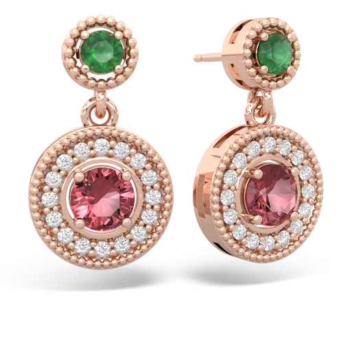 emerald-tourmaline halo earrings