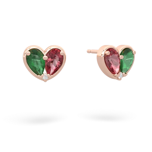 emerald-tourmaline one heart earrings