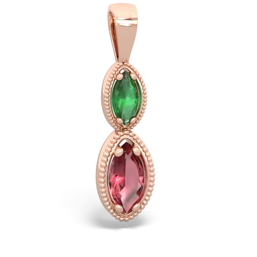 Emerald Genuine Emerald with Genuine Pink Tourmaline Antique-style Halo pendant Pendant