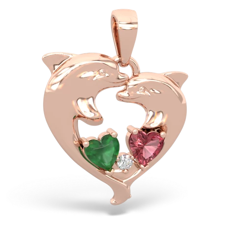 Emerald Genuine Emerald with Genuine Pink Tourmaline Dolphin Heart pendant Pendant