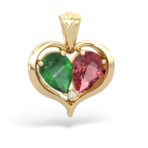 Emerald Genuine Emerald with Genuine Pink Tourmaline Two Become One pendant Pendant