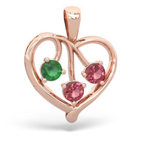 Emerald Genuine Emerald with Genuine Pink Tourmaline and Genuine Ruby Glowing Heart pendant Pendant
