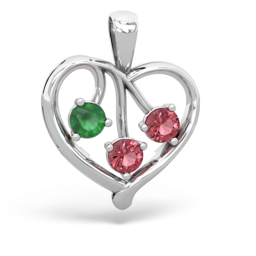 Emerald Genuine Emerald with Genuine Pink Tourmaline and  Glowing Heart pendant Pendant