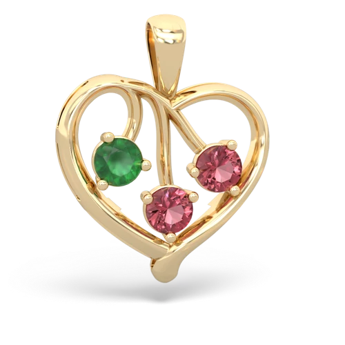 Emerald Genuine Emerald with Genuine Pink Tourmaline and  Glowing Heart pendant Pendant