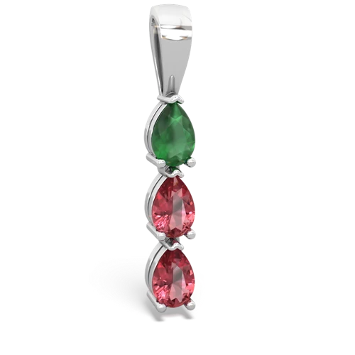 Emerald Genuine Emerald with Genuine Pink Tourmaline and  Three Stone pendant Pendant