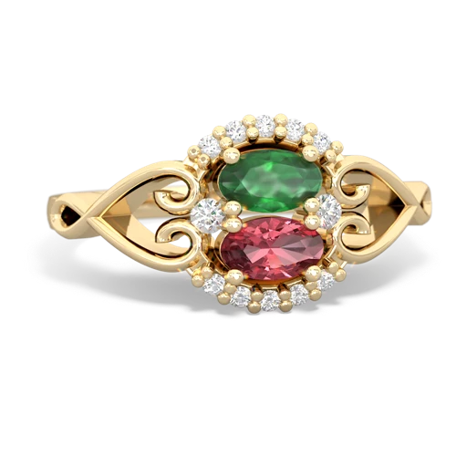 Emerald Genuine Emerald with Genuine Pink Tourmaline Love Nest ring Ring