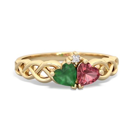 Emerald Genuine Emerald with Genuine Pink Tourmaline Heart to Heart Braid ring Ring