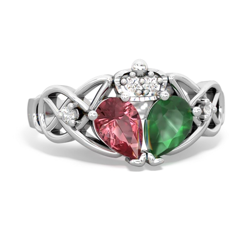 Emerald Genuine Emerald with Genuine Pink Tourmaline Two Stone Claddagh ring Ring