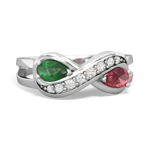 Emerald Genuine Emerald with Genuine Pink Tourmaline Diamond Infinity ring Ring