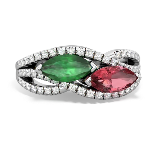 Emerald Genuine Emerald with Genuine Pink Tourmaline Diamond Rivers ring Ring