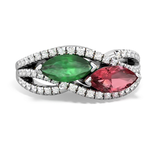 emerald-tourmaline double heart ring