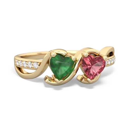 emerald-tourmaline double heart ring