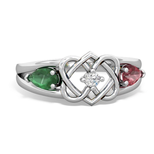 emerald-tourmaline double heart ring