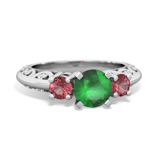 Emerald Genuine Emerald with Genuine Pink Tourmaline Art Deco ring Ring