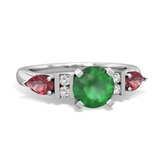 Emerald Genuine Emerald with Genuine Pink Tourmaline and Genuine Aquamarine Engagement ring Ring