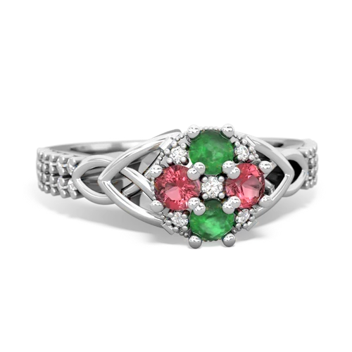 Emerald Genuine Emerald with Genuine Pink Tourmaline Celtic Knot Engagement ring Ring
