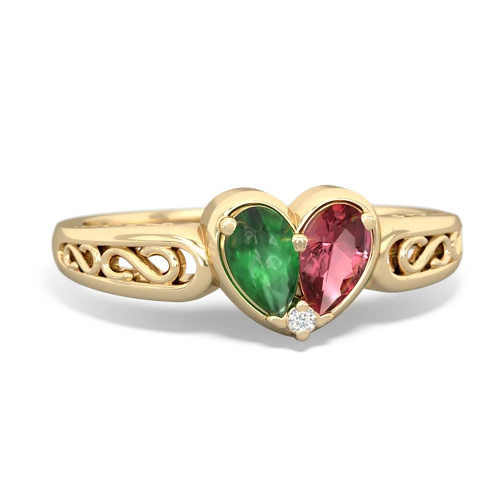 Emerald Genuine Emerald with Genuine Pink Tourmaline filligree Heart ring Ring