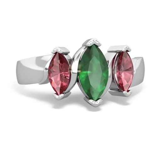 Emerald Genuine Emerald with Genuine Pink Tourmaline and  Three Peeks ring Ring