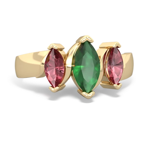 Emerald Genuine Emerald with Genuine Pink Tourmaline and Genuine Ruby Three Peeks ring Ring