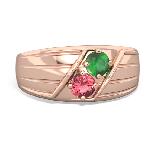 Emerald Genuine Emerald with Genuine Pink Tourmaline Art Deco Men's ring Ring