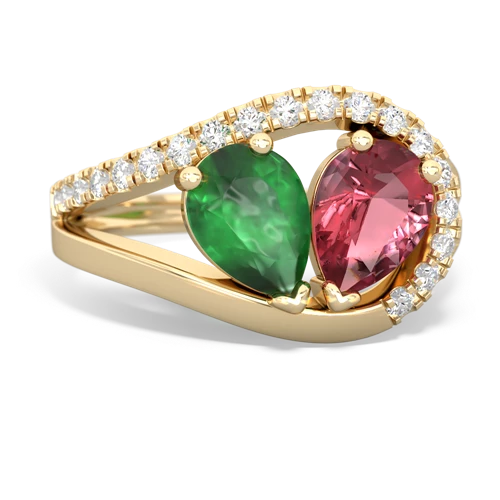Emerald Genuine Emerald with Genuine Pink Tourmaline Nestled Heart Keepsake ring Ring