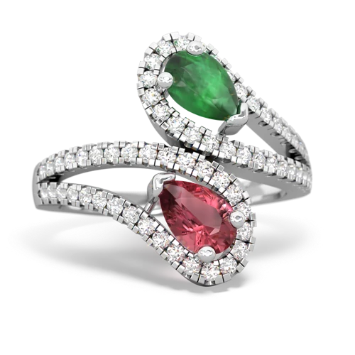 emerald-tourmaline pave swirls ring