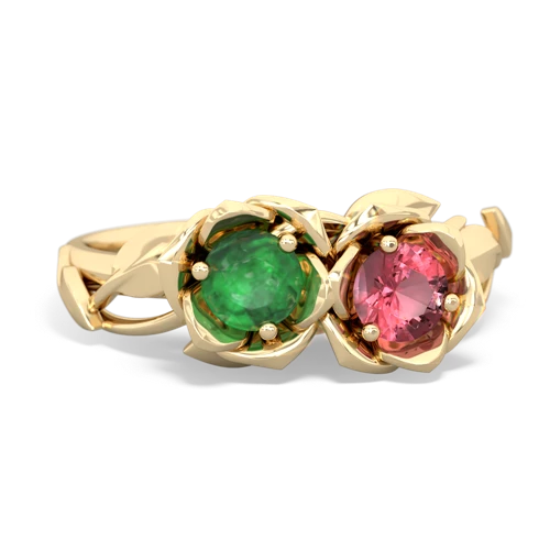 Emerald Genuine Emerald with Genuine Pink Tourmaline Rose Garden ring Ring