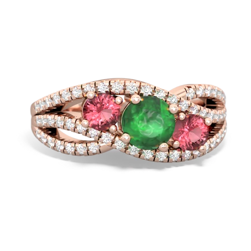 emerald-tourmaline three stone pave ring