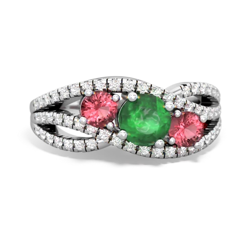 emerald-tourmaline three stone pave ring