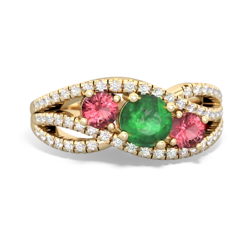 emerald-tourmaline three stone pave ring