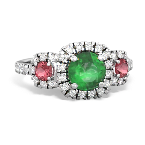 Emerald Genuine Emerald with Genuine Pink Tourmaline and  Regal Halo ring Ring