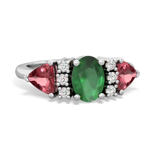 Emerald Genuine Emerald with Genuine Pink Tourmaline and Genuine Aquamarine Antique Style Three Stone ring Ring