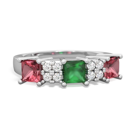 Emerald Genuine Emerald with Genuine Pink Tourmaline and Genuine Aquamarine Three Stone ring Ring