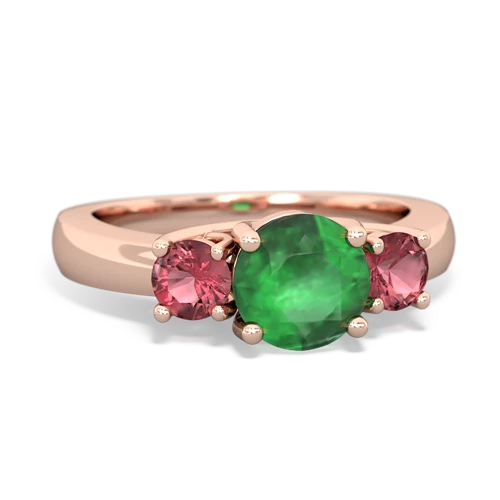 Emerald Genuine Emerald with Genuine Pink Tourmaline and Genuine Tanzanite Three Stone Trellis ring Ring