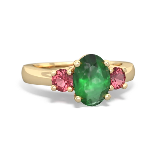 Emerald Genuine Emerald with Genuine Pink Tourmaline Three Stone Trellis ring Ring