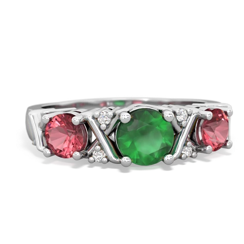 Emerald Genuine Emerald with Genuine Pink Tourmaline and  Hugs and Kisses ring Ring