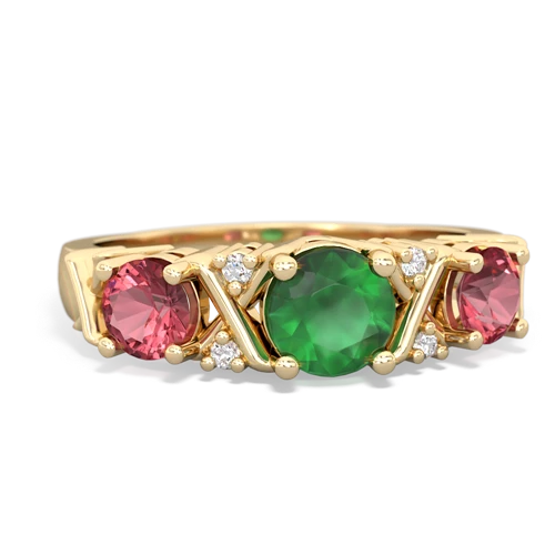 Emerald Genuine Emerald with Genuine Pink Tourmaline and Lab Created Emerald Hugs and Kisses ring Ring