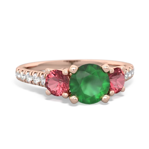 Emerald Genuine Emerald with Genuine Pink Tourmaline and Genuine Aquamarine Pave Trellis ring Ring
