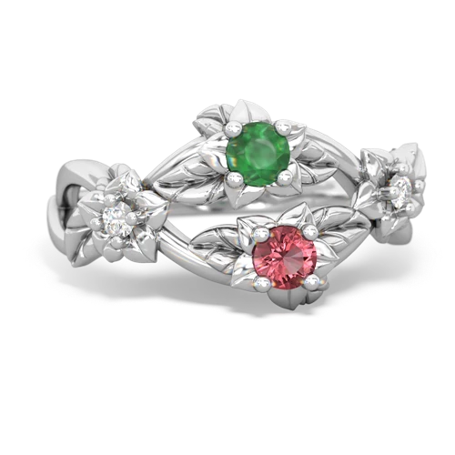 Emerald Genuine Emerald with Genuine Pink Tourmaline Sparkling Bouquet ring Ring