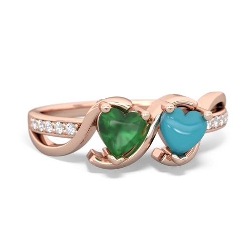 emerald-turquoise double heart ring