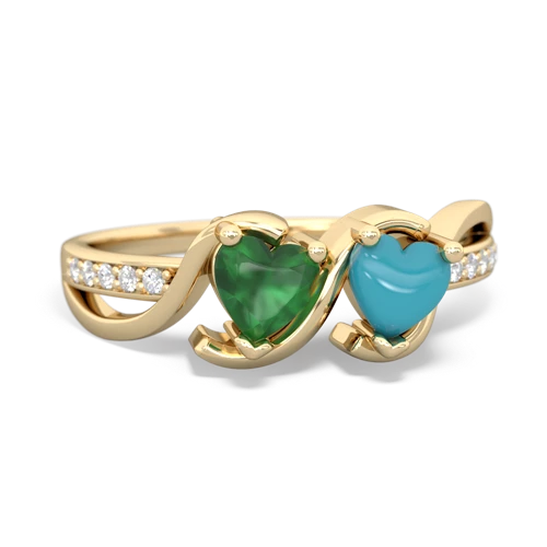 emerald-turquoise double heart ring