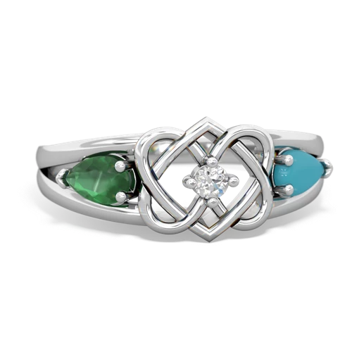 emerald-turquoise double heart ring