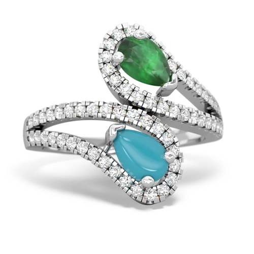 emerald-turquoise pave swirls ring