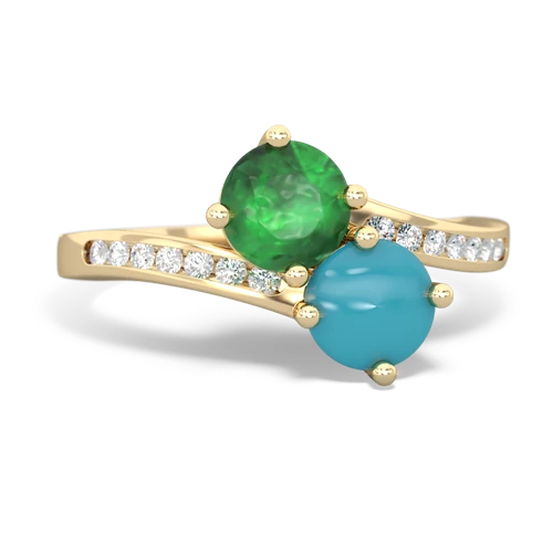 emerald-turquoise two stone channel ring