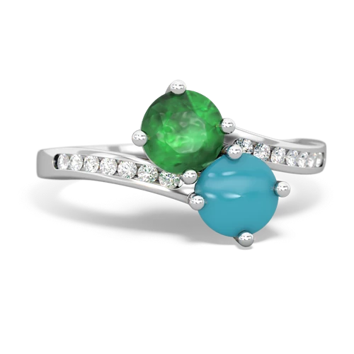 emerald-turquoise two stone channel ring