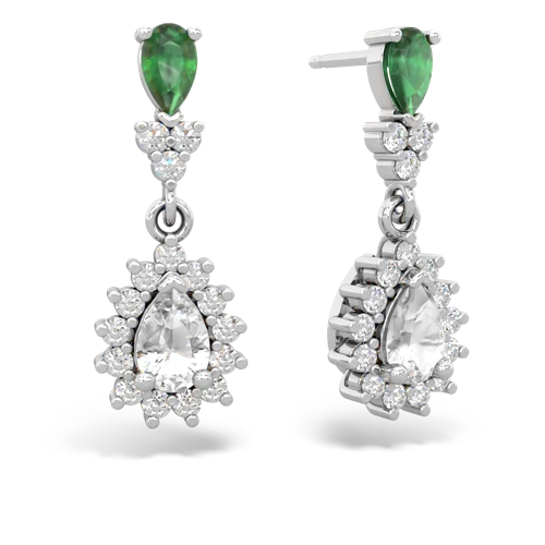 Emerald Genuine Emerald with Genuine White Topaz Halo Pear Dangle earrings Earrings