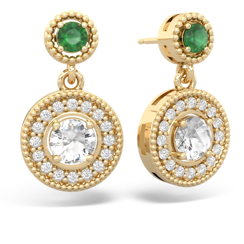 Emerald Genuine Emerald with Genuine White Topaz Halo Dangle earrings Earrings