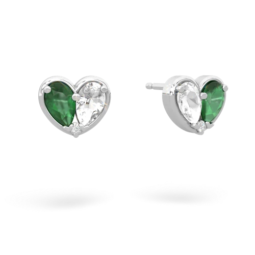 emerald-white topaz one heart earrings